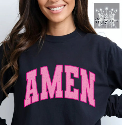 AMEN - Short Sleeve T-shirt Pink Text